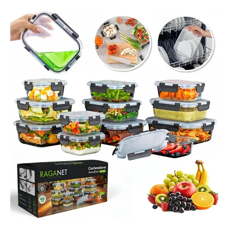 Recipientes Herméticos De Vidrio Almacenamiento Cocina 12 Pz Color Transparente