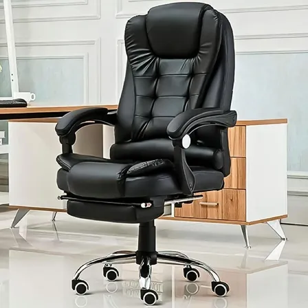 Silla Ejecutiva Con Masaje Secretarial Oficina Reposapiés Respaldo Reclinable Giratoria Ergonómica Descansa Pies Color Negro Asiento Y Respaldo Acojinados Selectshop Cuero Sintético