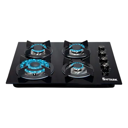 Parrilla A Gas 4 Quemadores Estufa Vidrio 7mm Empotrable Negro