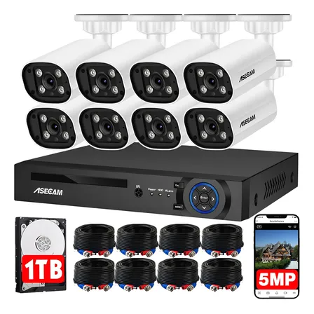 Kit 8 Cámaras De Seguridad 5mp Con Audio Dvr Vigilancia 1tb Kits De Seguridad