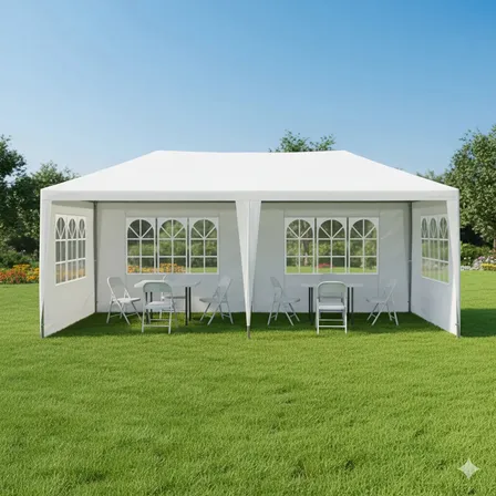 Toldo Carpa 6 X 3 Metros Con Paredes Reforzado Lona Impermeable Acero Para Exterior Armable Pérgola Fiestas Eventos Boda Jardín Color Blanco Selectshop