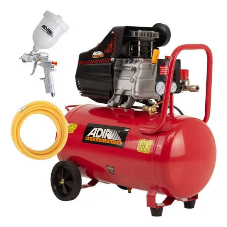 Kit Compresor 3.5hp 50 Lts Manguera Y Pistola De Gravedad Adir 2040k 115psi Color Rojo 60hz Monofásica