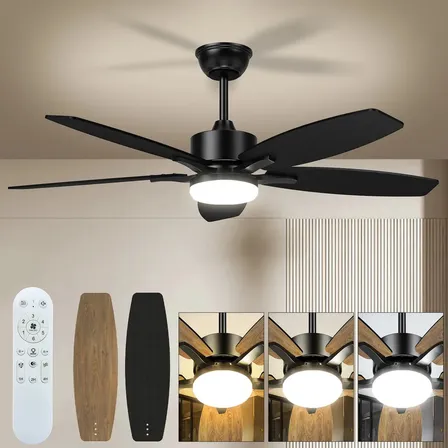 Ventilador De Techo Modernos De 42 Pulgadas, Ventilador De Techo Con Luz Led Y Control Remoto, Lampara Ventilador… 60hz Negro Madera 1.067 M Amarillo
