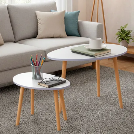 Set 2 Mesas Centro Lateral Auxiliar Madera Minimalista 65cm