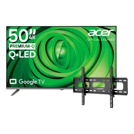 Smart Tv Acer 50  Pulgadas Pantalla 4k Qled Google Tv Con Dolby Audio, Asistente De Google, Televisión, Bluetooth, Hdmi, Wi-fi, Hdr, Control Por Voz Y Soporte De Pared Incluido