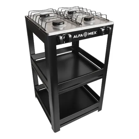 Estufa Alfamex Parrilla 4 Quemadores Acero Inoxidable Gas Lp Color Negro