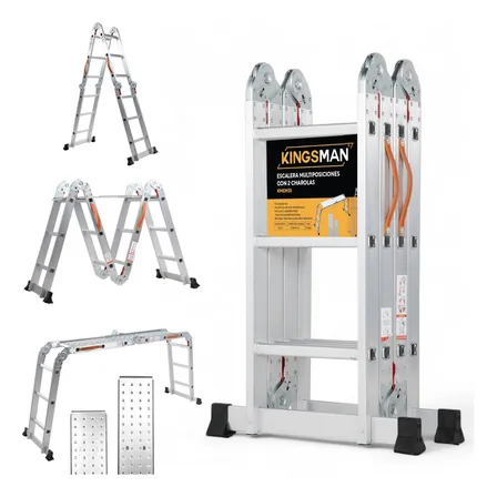 Escalera Multiposiciones Plegable Kingsman 3.5m 12 Peldaños 150kg Gris
