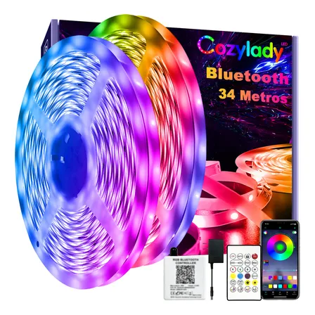 Cozylady Tiras De Led 34m Bluetooth Rgb Luz Led Inteligentes Música De Tiras De Luces Led App Control Para Cuarto,tv,bar,habitación Gaming,fiesta,decoración De Interior Rgb 34m