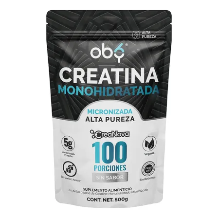 Creatina Monohidratada Y Micronizada Polvo | 100% Alta Pureza Certificada | Sin Sabor, Disuelve Rápido, Scoop Dosificador | Pre Entreno Gym Workout Oby Vitaminas Mujer Y Hombre | 100 Porciones – 500g