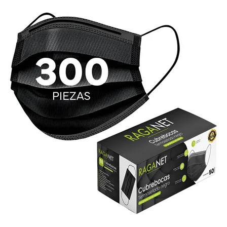Cubrebocas Tricapa Termosellado Plisado Negro Azul 300 Pzas