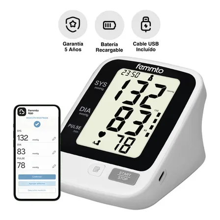 Baumanometro Digital Batería Recargable Usb Monitor Medidor De Presion Arterial Tensiometro Aparato Checador De Presion Femmto Blanco