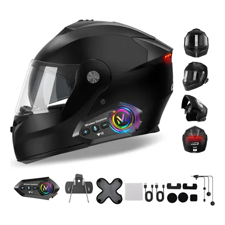 Casco Motocicleta Abatible C/ Bluetooth+certificado Dot+luz