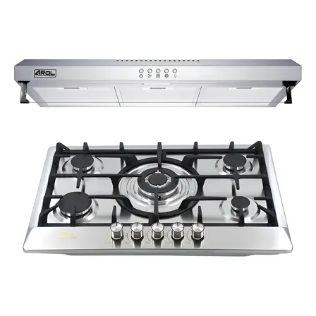 Combo Parrilla Y Campana Extractora Slim 80 Cm Acero Inoxidable Arol P-in5q76 Y Csi-80ai Gris
