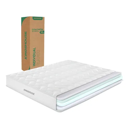 Colchon Individual En Caja 15cm Alto Kingshouse Khcespi-kh Color Blanco Espuma De Alta Densidad Peso Máximo Soportado 120kg Antiácaros Hipoalergénico Tejido Antideslizante De Poliéster Firmeza Justa