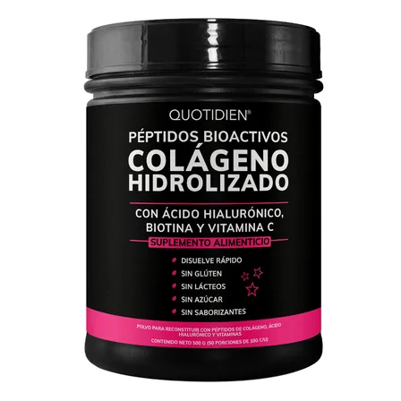 Peptidos Bioactivos De Colageno Hidrolizado Quotidien Con Ácido Hialurónico, Vitamina E, Biotina Y Vitamina C – Colageno Puro Para Piel Y Uñas – Multi Collagen Peptides – 50 Porciones Sin Sabor