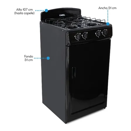 Estufa Parrilla De Gabinete A Gas Lp De 4 Quemadores Garell Color Negro