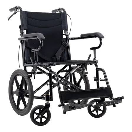 Silla De Ruedas Traslado Acero Ligera Plegable Medical Store Color Negro