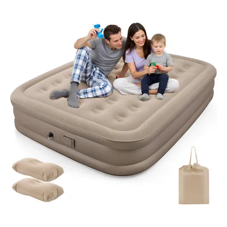 Colchón Hinchable Queen Size Con Bomba Hinchable De 4000 Mah Marrón Claro