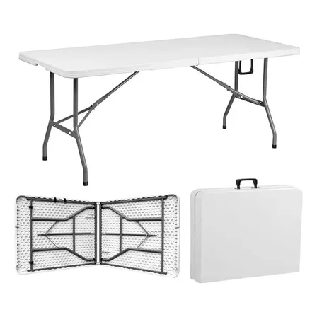 Mesa Plegable 1.80 M Portátil Plástico Portafolios Exterior Blanco