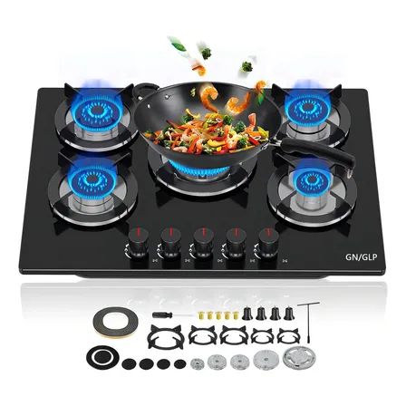 Parrilla Empotrable 5 Quemadores Welikera De Gas Cristal Templado Negro